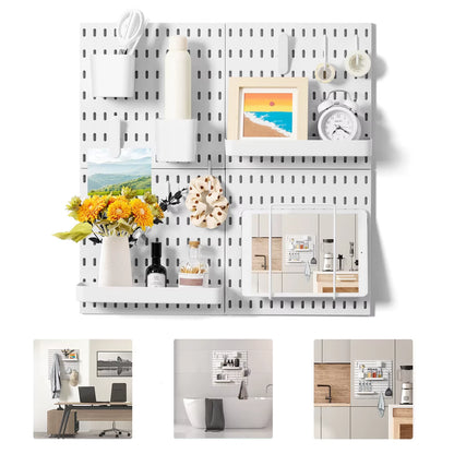4PCS White Pegboard Combination Kit with 4 Pegboards and 17 Accessories Modular Hanging