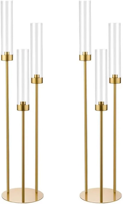 4 PCS Gold Candelabra 3 Arm Candle Holders Centerpiece For Table Centerpiece NEW