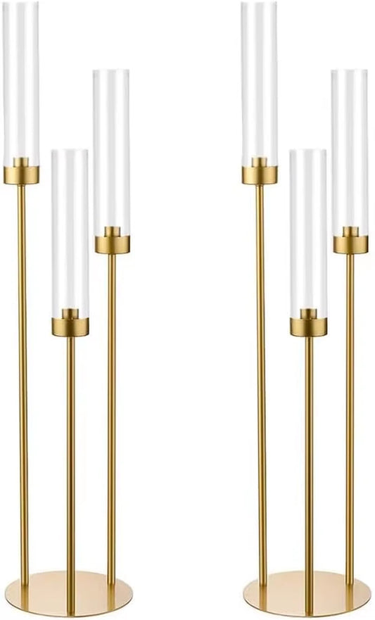 4 PCS Gold Candelabra 3 Arm Candle Holders Centerpiece For Table Centerpiece NEW