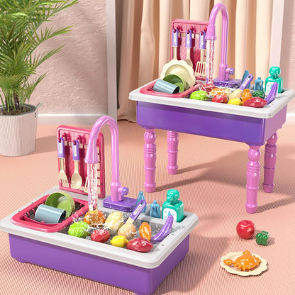 Play Kitchen Sink Toy with Running Water Dishwasher and Upgraded Automatic Water