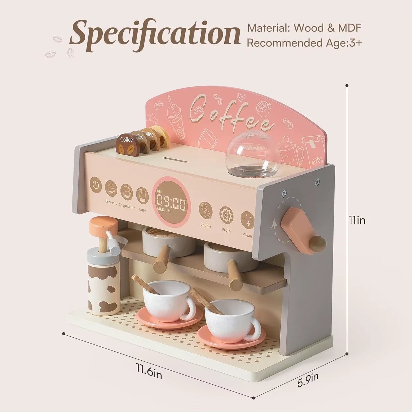 Kids Coffee Maker Wooden Toy Coffee Maker Espresso Machine Play Kitchen Accessories