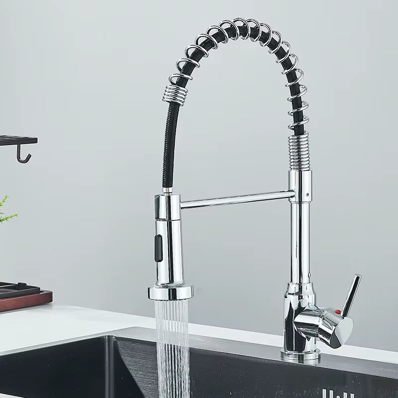 Spring Pull Down Kitchen Faucets Stream Spray Head Hot Cold Water Tap Stainless steel Rotation Kitchen