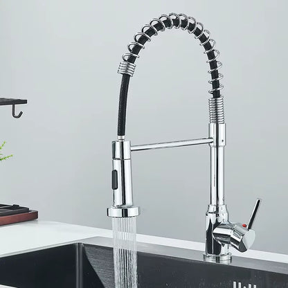 Spring Pull Down Kitchen Faucets Stream Spray Head Hot Cold Water Tap Stainless steel Rotation Kitchen