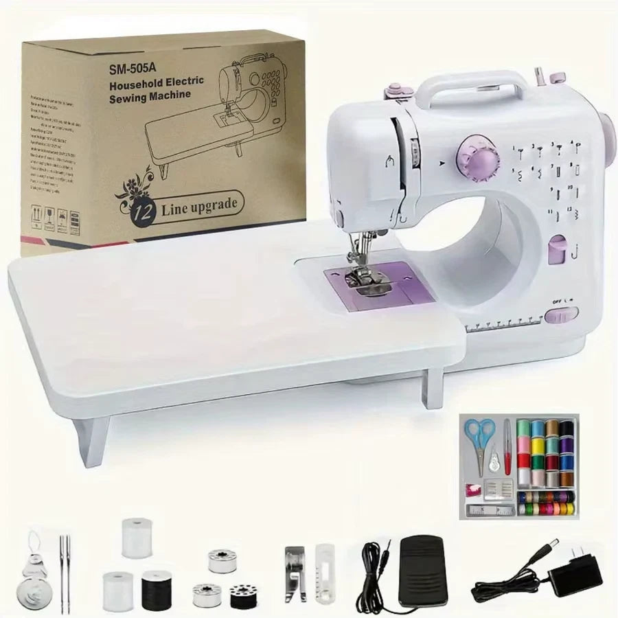 Electric Sewing Machine with Extension Table Foot Pedal Light and Sewing Kit Tools for 12 Built-in Stitches