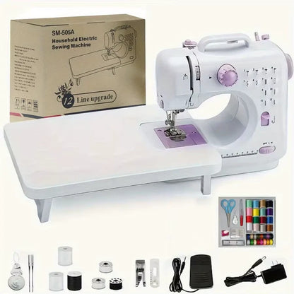 Electric Sewing Machine with Extension Table Foot Pedal Light and Sewing Kit Tools for 12 Built-in Stitches