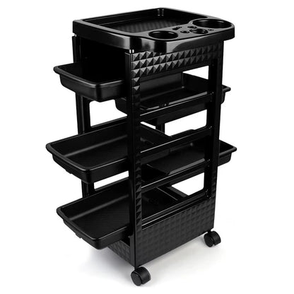 5-Tier Black Salon Hairdressing Rolling Cart with Wheels Mobile Storage Trolley for Cosmetology Makeup