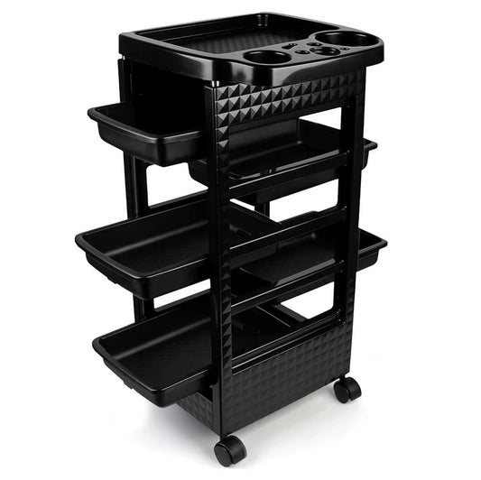 5-Tier Black Salon Hairdressing Rolling Cart with Wheels Mobile Storage Trolley for Cosmetology Makeup