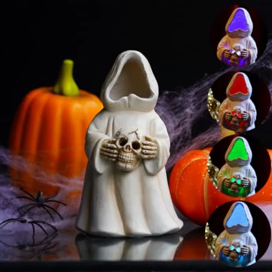 Halloween Decorations Indoor Ghost Statue Funny Skeleton Light Decor for Home Garden Outdoor Indoor