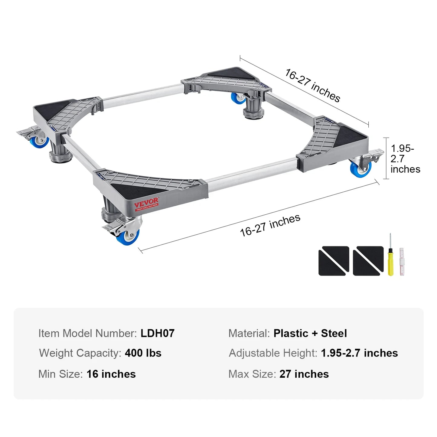 400 lbs Mini Fridge Stand Mover Adjustable Mobile Base with 4 Locking Swivel Wheels for Washing Machine
