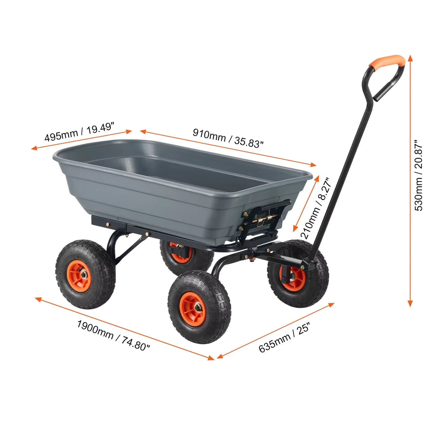Dump Cart Poly Garden Dump Cart Easy to Assemble Steel Frame Dump Wagon with 2 in 1 Convertible Handle