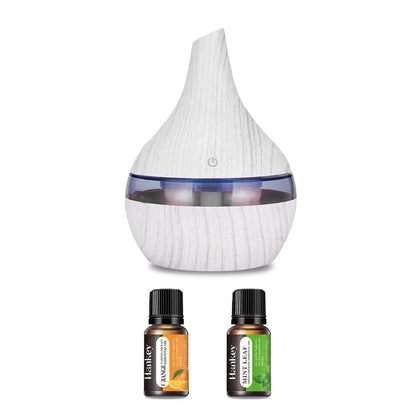 300ml Wood Grain Humidifier & Essential Oil Diffuser USB Powered Includes 2 Aroma Oils