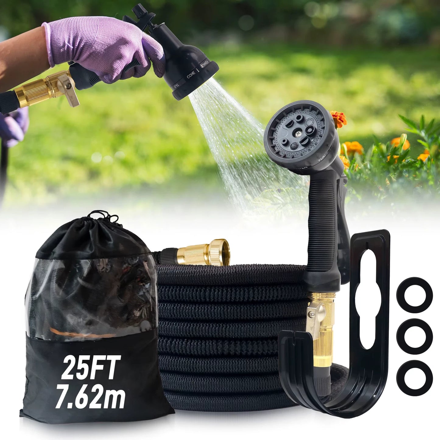 25 ft Expandable Garden Hose With Nozzle Lightweight & Durable, No-Kink Flexible Hose For Car Washing