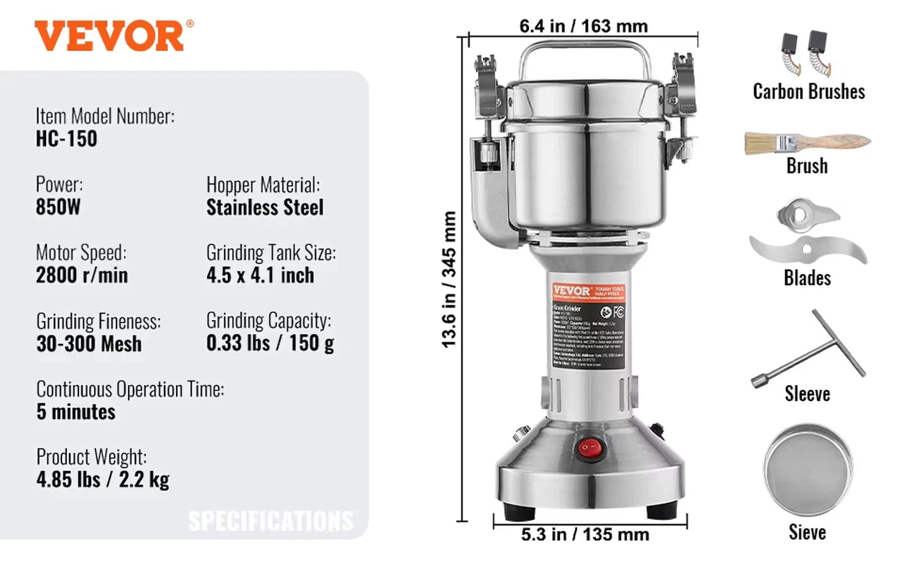 Electric Grain Mill Grinder Commercial Swing Spice Grinders for Dry Herbs Grains Spices Cereals