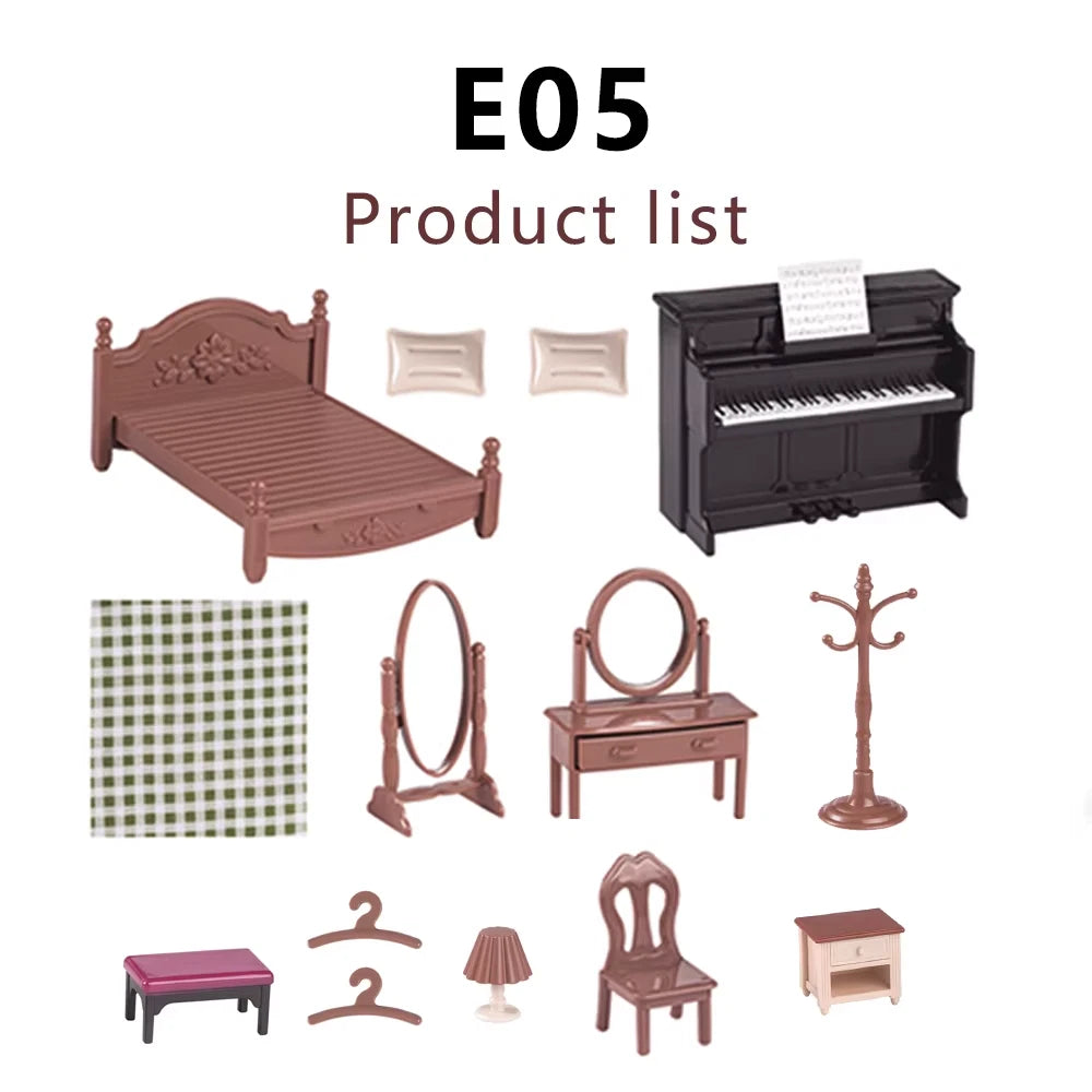 Bedroom Set Dollhouse Miniature Furniture Pretend Play Doll House Accessories