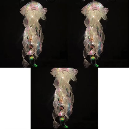 3 Pcs Jellyfish Atmosphere Night Light Button Battery Hanging Ceiling Lantern with Ribbon&Bead LED Bulbs