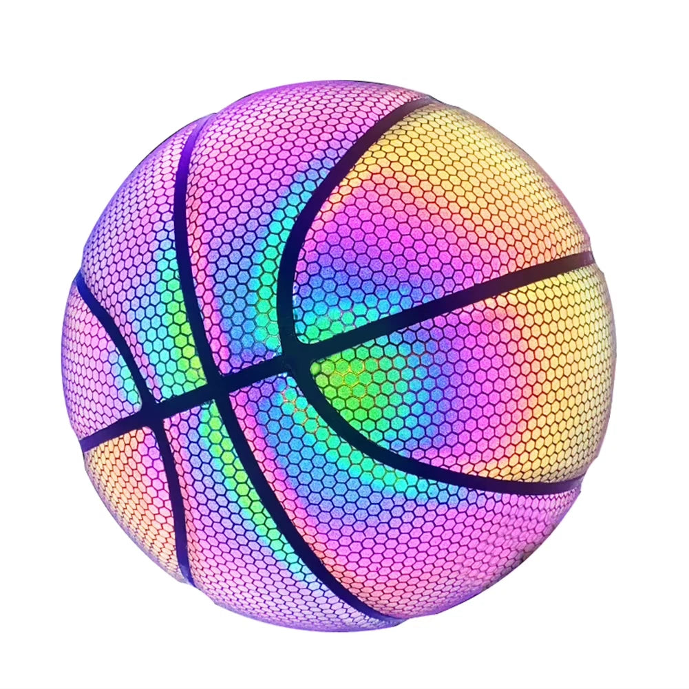 Basketball Replacement Holographic Glowing Reflective Basketball Luminous Glow Ball for Daily Exercise