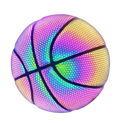 Basketball Replacement Holographic Glowing Reflective Basketball Luminous Glow Ball for Daily Exercise