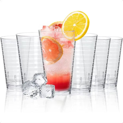 6 Pcs Plastic Cups Clear Reusable Drinking Glasses Acrylic Stackable Tumblers Transparent Unbreakable Water Cup