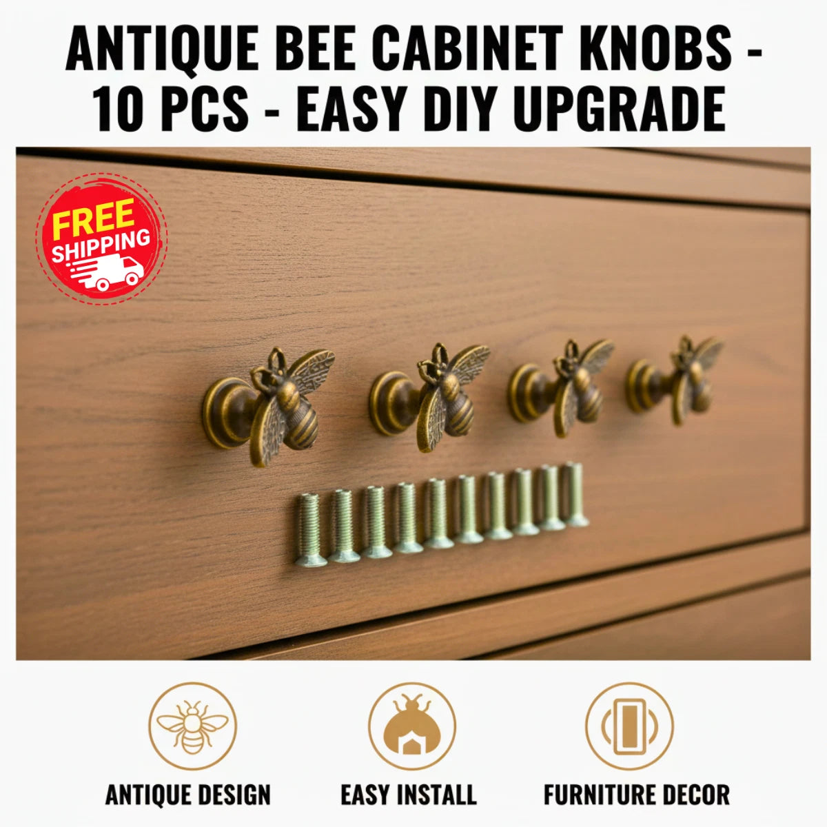 10Pcs Antique Alloy Small Cabinet Knob Creative Bee Knobs for Furniture Single Hole Scandinavian Style Wardrobe