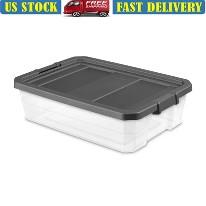 Durable Clear Plastic Stacker Box with Lid 40qt Heavy Duty Storage Bin Stackable Garage Basement