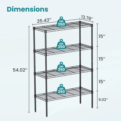4 Tier Storage Bookshelf Adjustable Metal Wire Racks Heavy Duty Standing Shelf