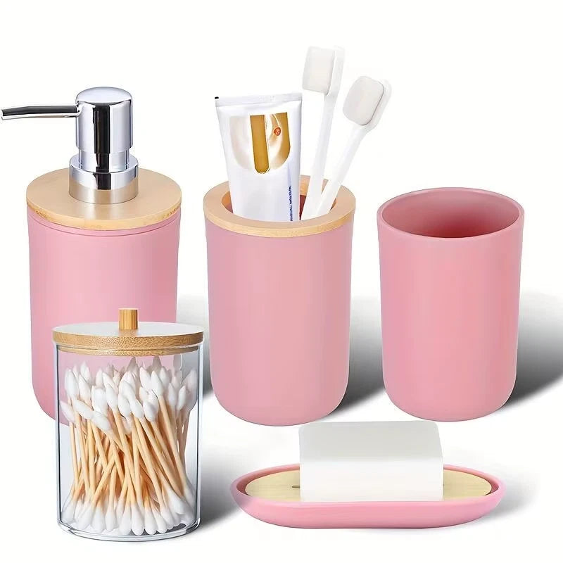 5 Pcs Bathroom Accessories Set with Trash Can Soap Dispenser and Toothbrush Holder