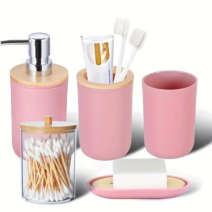 5 Pcs Bathroom Accessories Set with Trash Can Soap Dispenser and Toothbrush Holder
