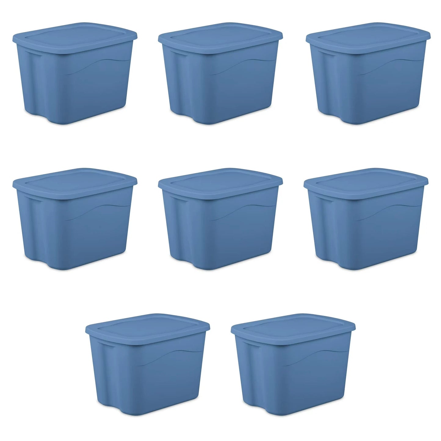 8 Pack Sterilite 18 Gallon Plastic Storage Bin With Snap On Lid Light Blue NEW