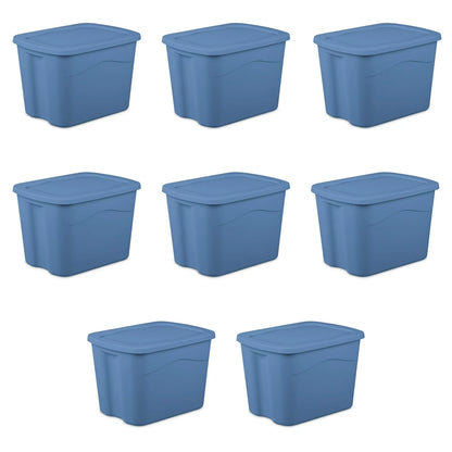 8 Pack Sterilite 18 Gallon Plastic Storage Bin With Snap On Lid Light Blue NEW