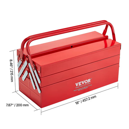 18in Metal Tool Box 3 Tier 5 Tray Portable Folding Tool Chest Organizer with Handle Toolbox for Warehouse