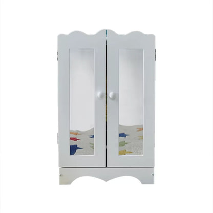 Doll Wardrobe Wooden Doll Furniture Doll Clothes Organizer with 6 Clothes Hangers Dolls Armoire