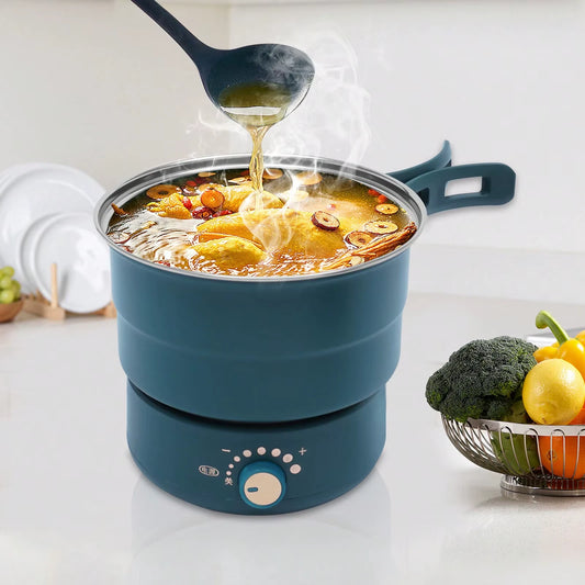 Portable Electric Hot Pot w/Foldable Handles Mini Hot Pot Multi-Functional Ramen Noodle Cooker
