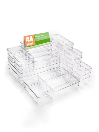 44pcs Drawer storage box set multi-functional transparent plastic drawer storage set, drawer divider