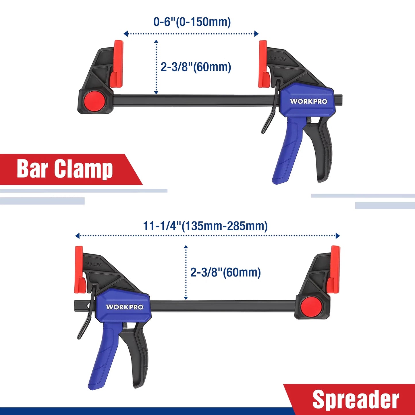 2PC Ratchet Bar Clamp Set 6-Inch Quick Release and One-Handed Heavy-Duty Bar Clamp/Spreader