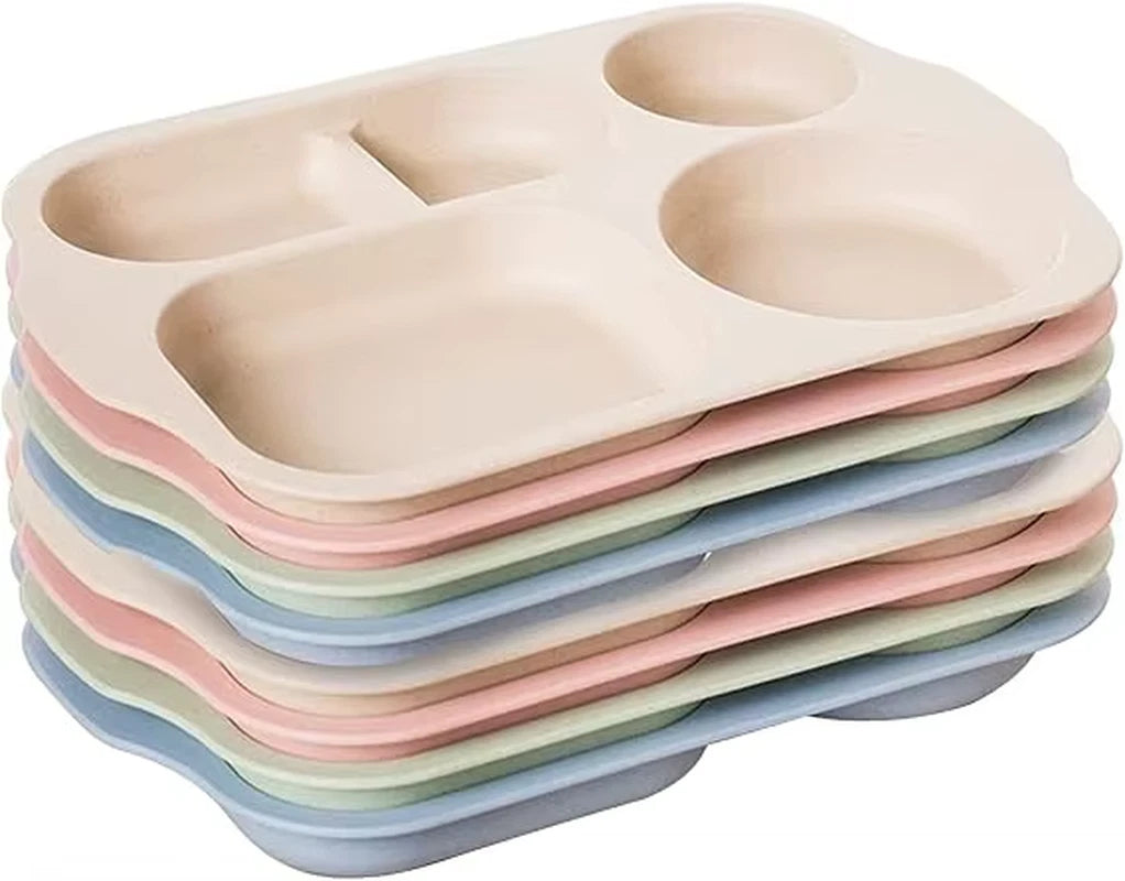8 pack plastic divided plates set-sectioned meal camping dishes for bbq microwave & dishwasher safe