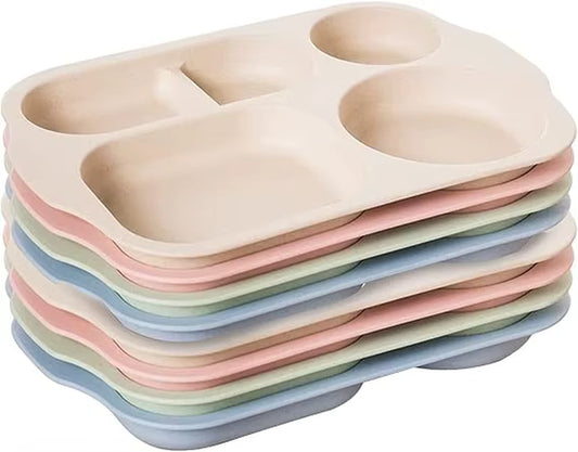 8 pack plastic divided plates set-sectioned meal camping dishes for bbq microwave & dishwasher safe