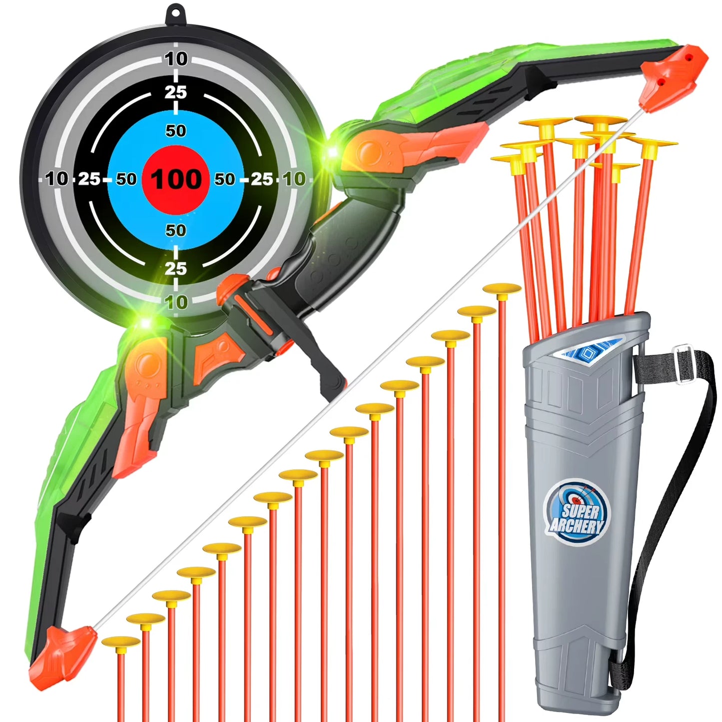 Bow and Arrow Toys with Light-up LED for Kid Age 3+, Archery and Target Set, Indoor & Outdoor