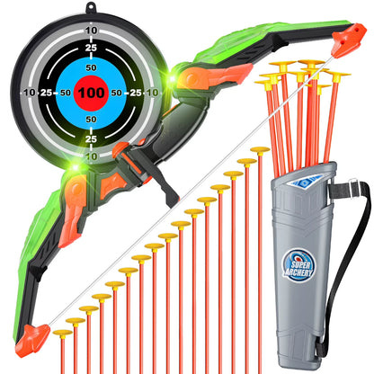 Bow and Arrow Toys with Light-up LED for Kid Age 3+, Archery and Target Set, Indoor & Outdoor