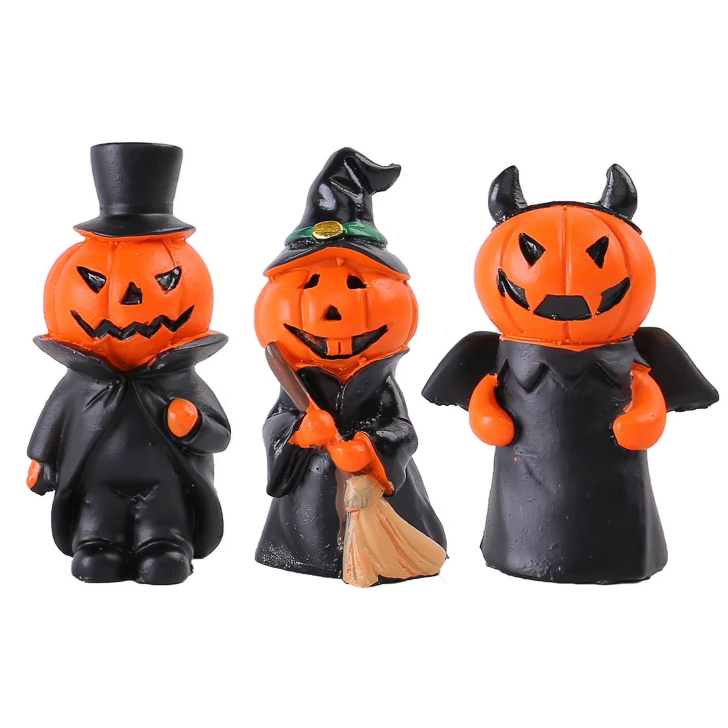 3pcs Halloween Pumpkin Demon Figurines Wizard Hat Devil Horns Pumpkin Head Decor for Home Party Office