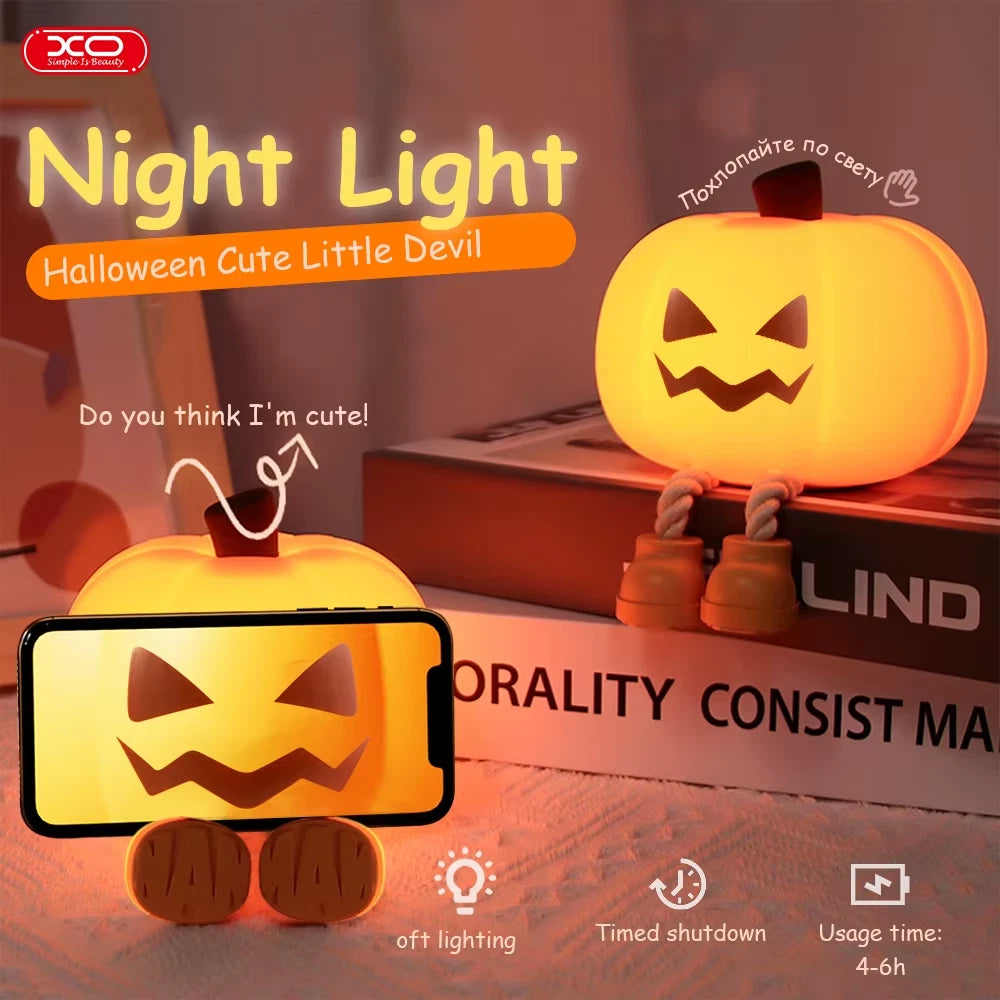 Pumpkin Night Light Cute Soft Silicone Safe Lamp Decorations Timing Dimmable Bedside Decor