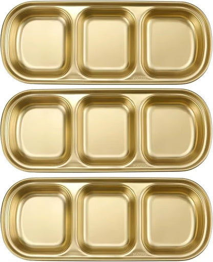 3Pcs Stainless Steel Dipping Bowls 3 Compartment Appetizer Serving Tray Soy Sauce Dish for Condiments