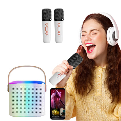 Karaoke Speaker RGB Color Lighting Two Microphones Rechargeable Battery for Family