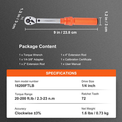 Torque Wrench Set Drive Click Torque Wrench Dual-Direction Adjustable Mechanical Dual Range Scales