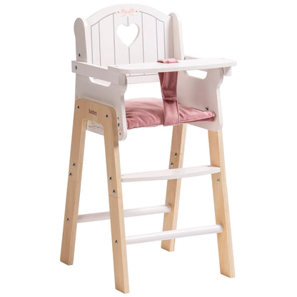 Play High Chair Pretend Play High Chair with Cushion Movable Table Wooden Baby Doll Accessories