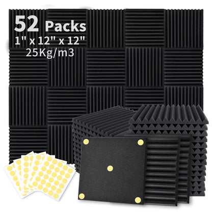 52 Pack Acoustic Foam Panels 1" x 12" x 12" Sound Proof Foam Panles Soundproofing Noise Cancelling Wedge Panels