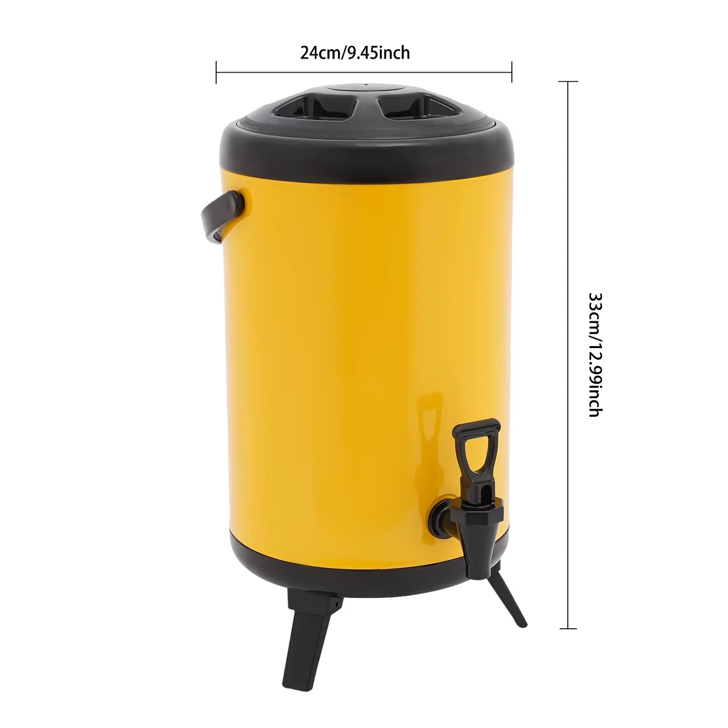 10L Stainless Steel Insulated Beverage Dispenser Yellow Round Tabletop Drink Server with Spout
