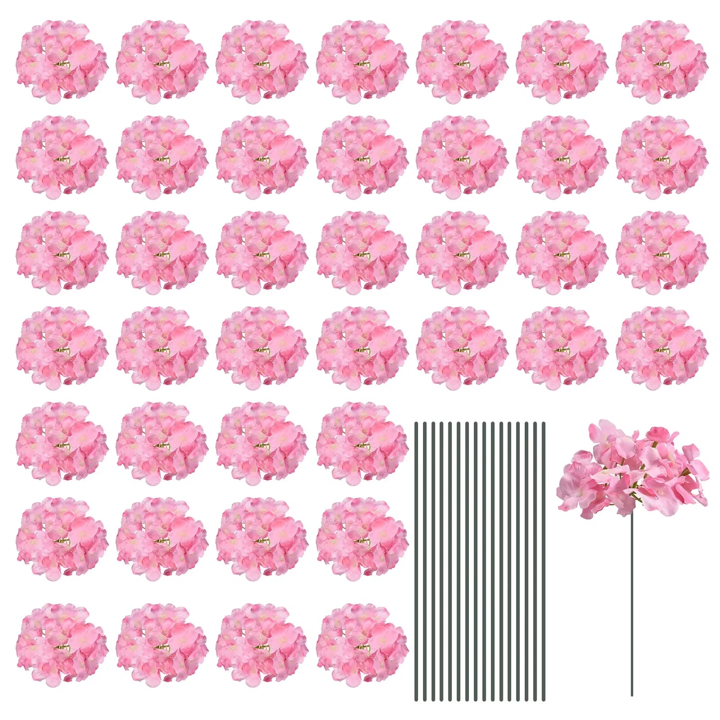 30 Set Silk Artificial Hydrangea Flowers Artificial Flowers Heads with Stems, Full Hydrangea Flowers