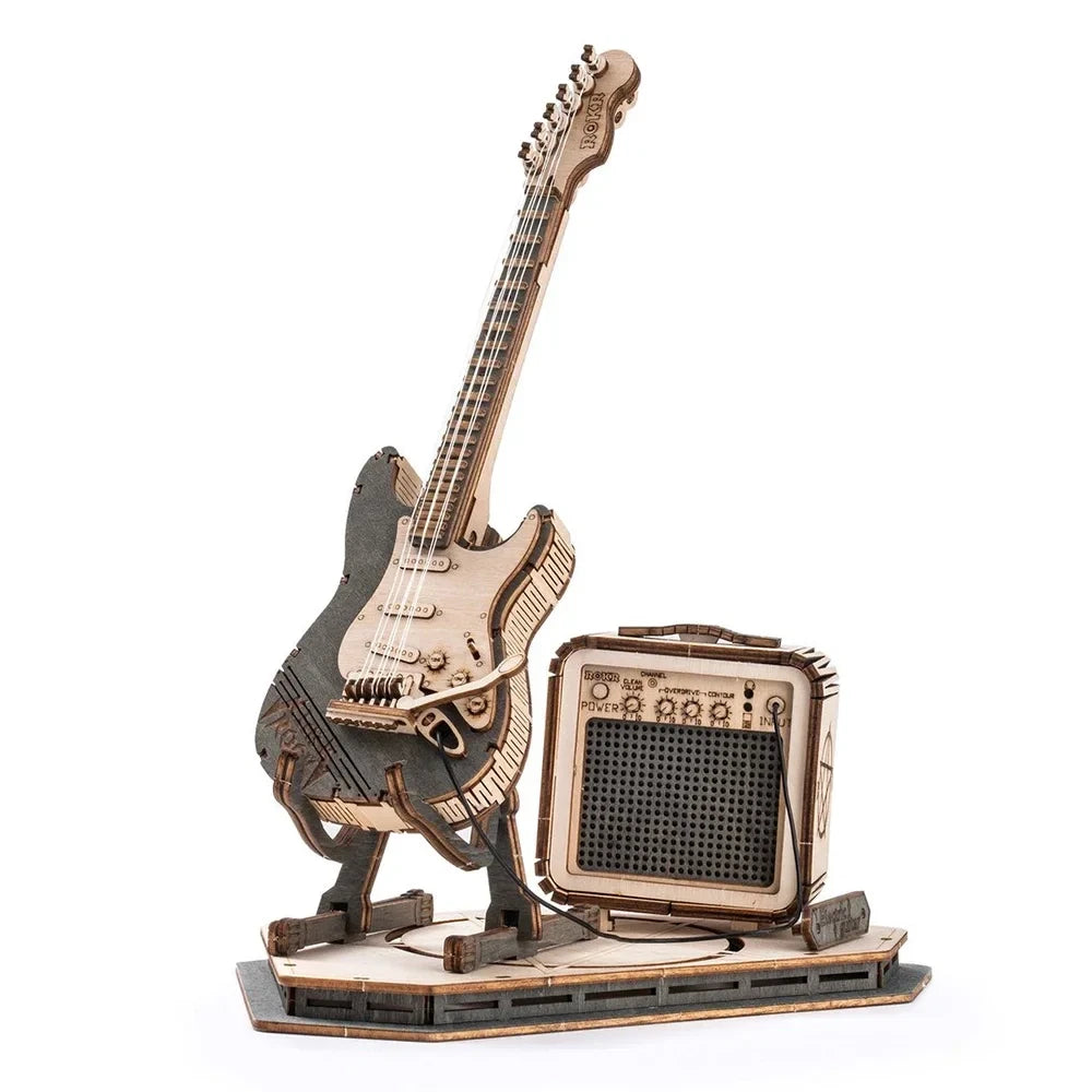 Electric Guitar 3D Wooden Puzzle for Kids Adults Assembly Creative Toys Building Block Set