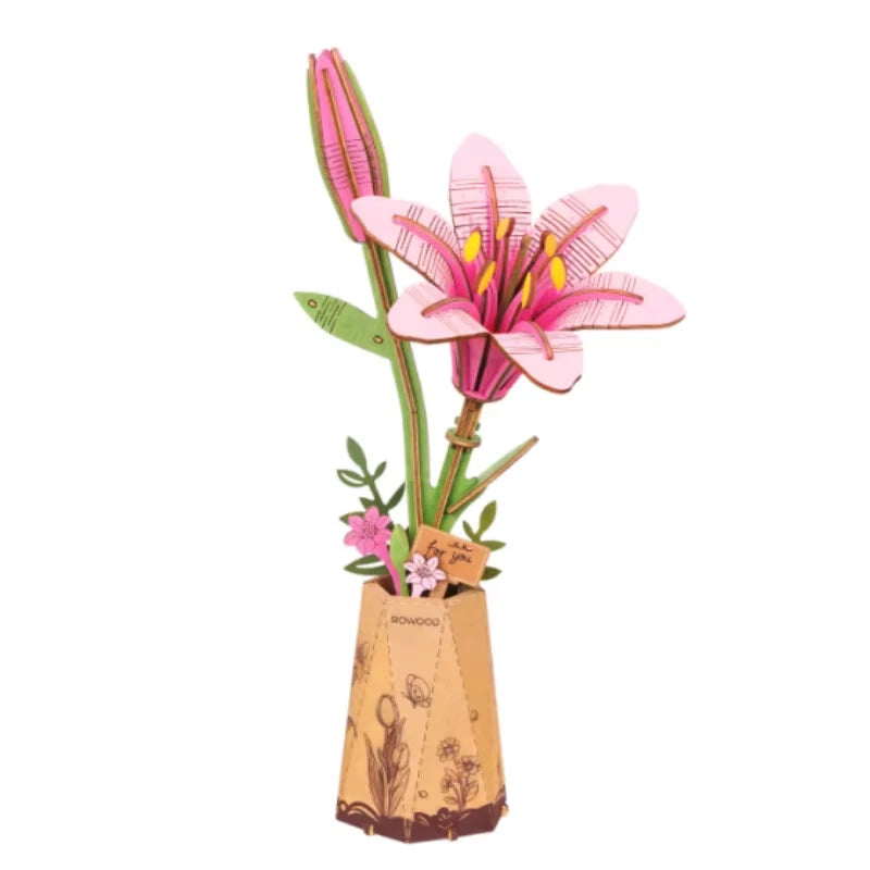 3D Wooden Puzzle Flowers Bouquet Wooden Bloom Craft Model Kits Eternal Flowers Romantic Gift for Birthday