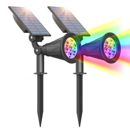 2pcs 7LED Solar Spotlight Auto Color-Changing Outdoor Lighting Garden Solar Lamp Landscape